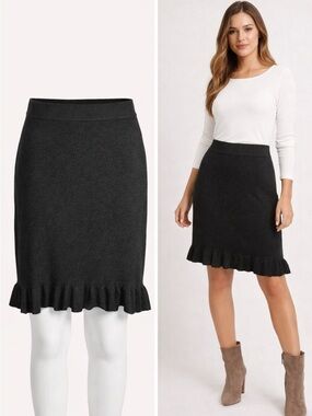 BCBG Paris | Black Knit Ruffle Hem Skirt | Stretch | XL